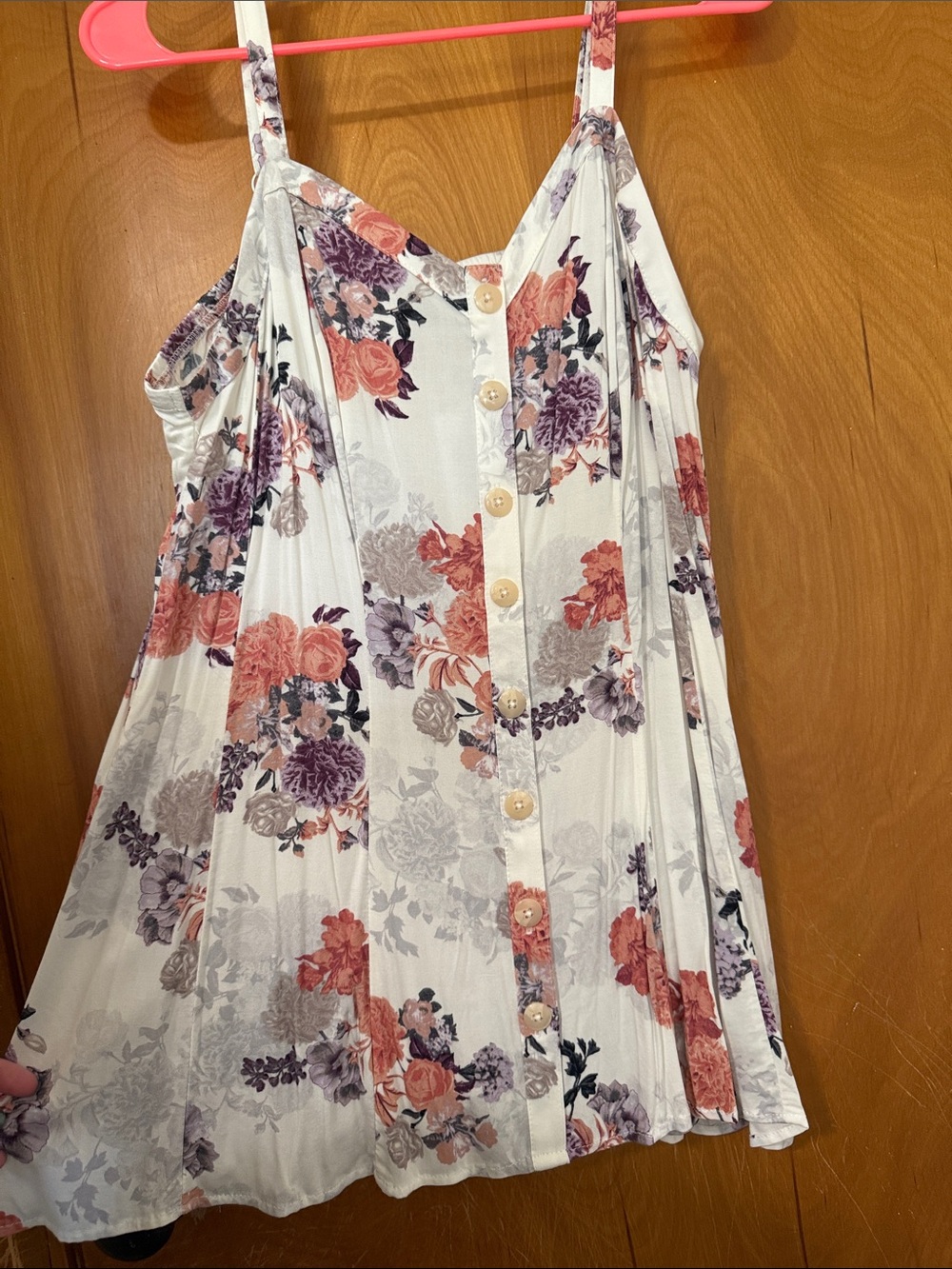 torrid White Floral Button-Front Dress with Coral & Purple Blooms